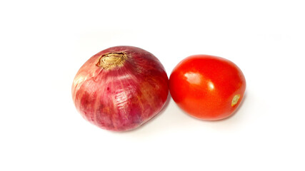 Dry Onion and Red Tomato Isolated on White Background