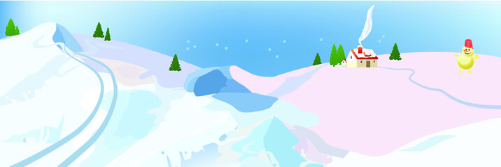 Fototapeta na wymiar Winter mountain landscape. Christmas's day. Vector illustration. Can use of banner, brochure, flyer, greeting card.
