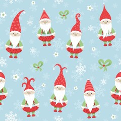 Christmas Gnomes. Vector Seamless pattern.