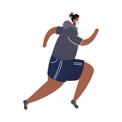 young afro man wearing medical mask running avatar character