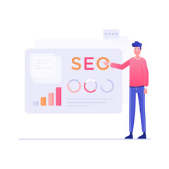 
Seo marketing vector in flat illustration, online web promotion 
