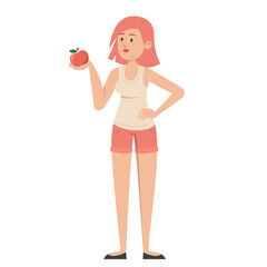 Beautiful fit woman holding a red apple vector isolated. Idea of weight loss and healthy nutrition. Slim female person.