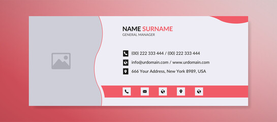 Email signature template with an author photo place modern and clean layout design	
