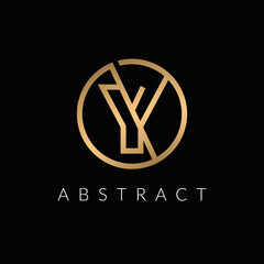 Y letter initial logo inside circle shape,  rounded gold color Y alphabet icon design.
