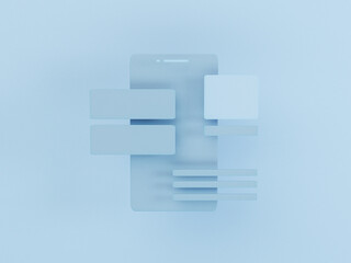 Fototapeta premium 3d render of phone with ui ux blocks. app development. 