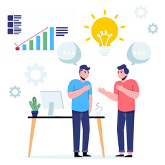 Discussion and communication in the office. Flat vector illustration