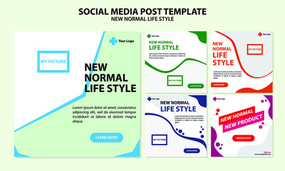 Social media template design for promotion about new normal lifestyle covid-19