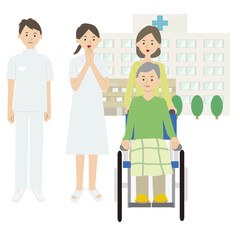 Wheelchair patient, doctor and nurse