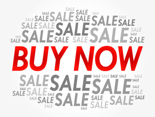 BUY NOW sale word cloud collage, business concept background