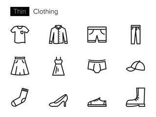 Clothing Vector icons set Thin line outline