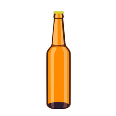 One empty brown bottle on a white background. Vector image of a beer bottle