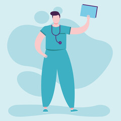 professional male doctor with checklist character