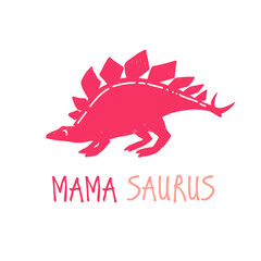 Mama dino saurus. Funny cartoon dino girl birthday. Cute baby dinosaur design for cool girl anniversary t-shirt. Doodle vector illustration on white background.