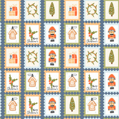 Merry Christmas and New year seamless pattern. Christmas letters to Santa Claus.Packaging of Christmas gifts. The concept of holiday attributes. Christmas and New year. Vector.