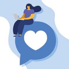 young woman using laptop social media technology