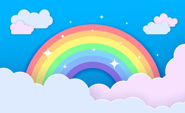 Rainbow with clouds vector Illustration