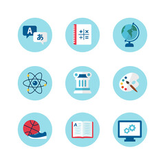 School icons. Vector illustration in flat style