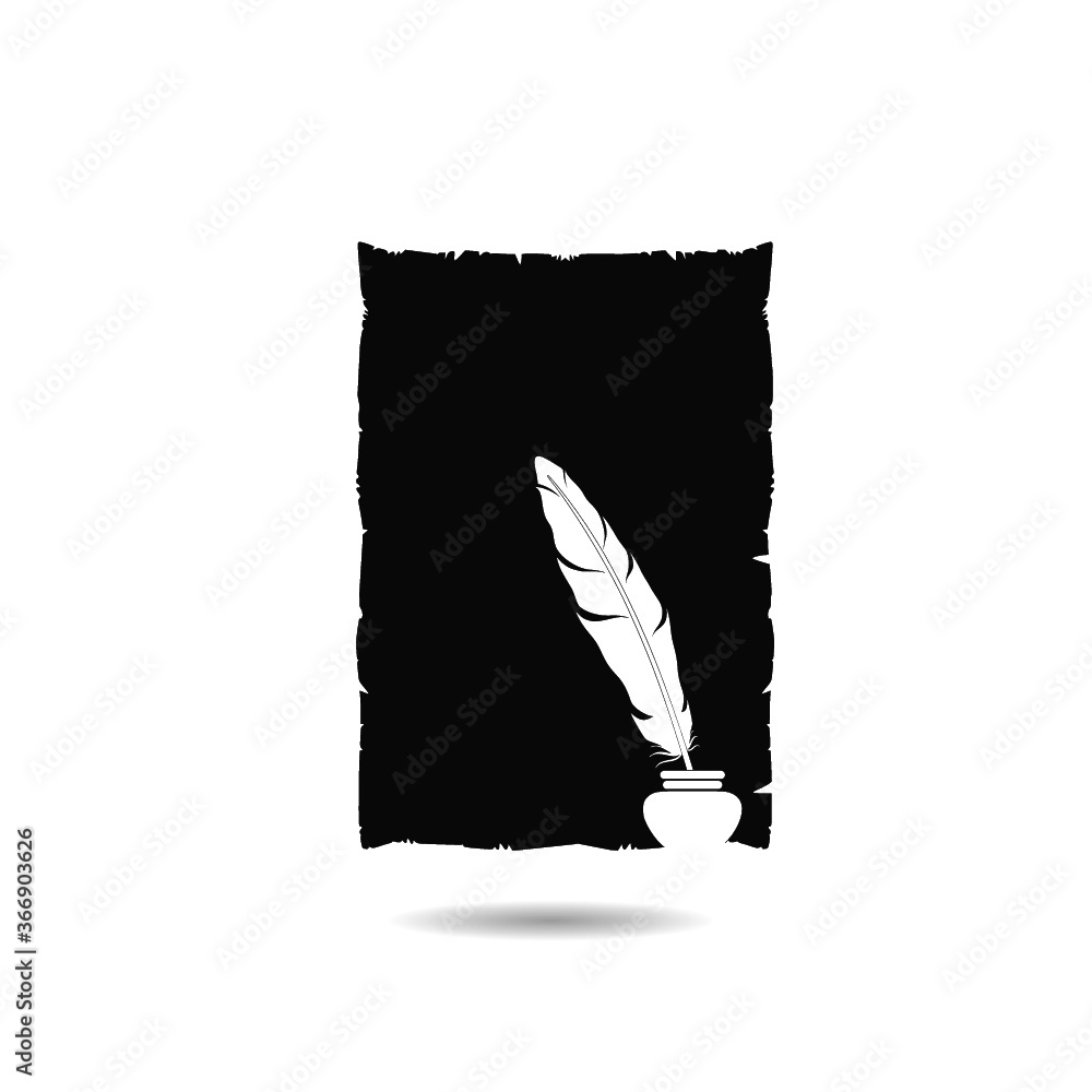 Poster feather on paper icon with shadow