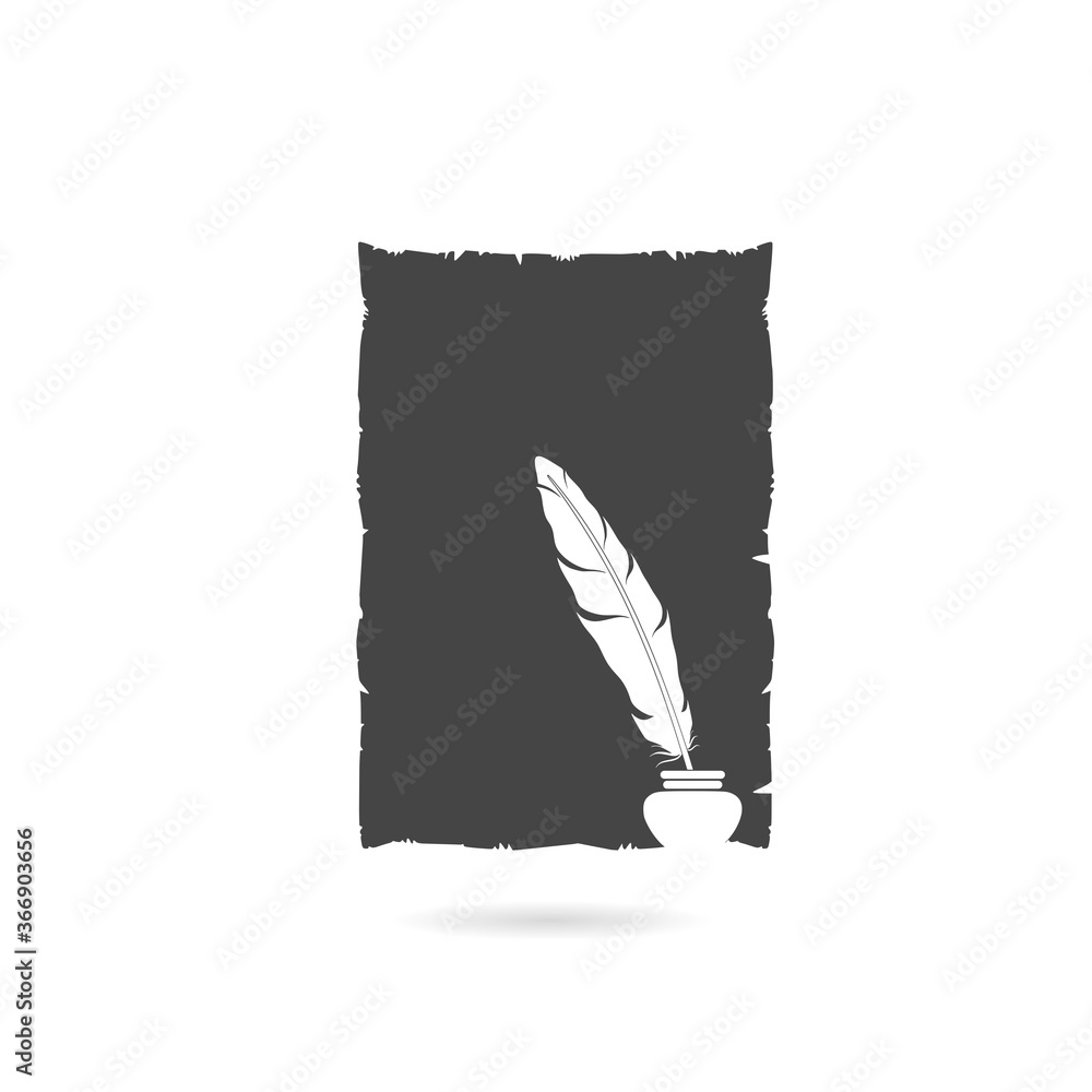Poster feather on paper icon with shadow