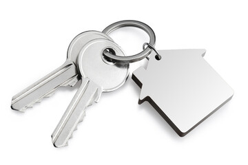 Two house keys close-up, isolated on white background