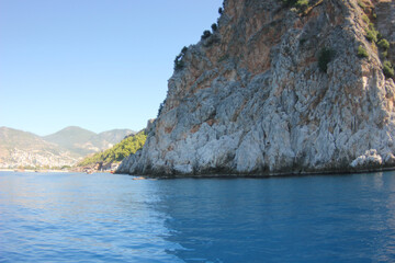 Alanya, TURKEY - August 10, 2013: Travel to Turkey. The waves of the Mediterranean Sea. Water...