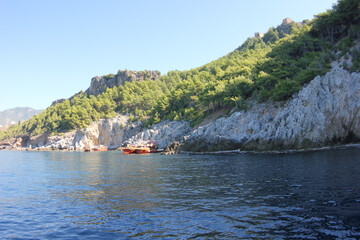 Alanya, TURKEY - August 10, 2013: Travel to Turkey. The waves of the Mediterranean Sea. Water...
