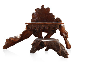 Front view beautiful wooden pulpit on white background, object, vintage,religion, copy space