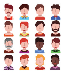 User avatars, avatars with faces and heads for social network ( Male and female faces )