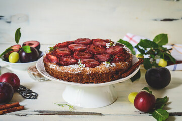 Plum Tart, traditional  recipe with cinnamon and sugar