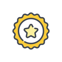 Reward Emblem color line icon. Ribbon Emblem with Star vector outline colorful sign.