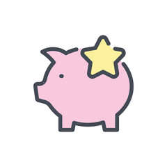 Collect Loyalty Points color line icon. Piggy Bank with Star vector outline colorful sign.