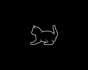 Kitten Silhouette on Black Background. Isolated Vector Animal Template for Logo Company, Icon, Symbol etc