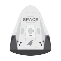 SpaceX space craft, Crew Dragon 2019. Vector rocket Falcon 9 . Cartoon for web, postcard, poster, clothing print.