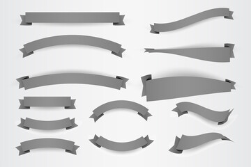 Set of White Paper Banner Flat Style Ribbons with Dashed Outline