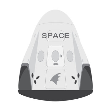 SpaceX Space Craft, Crew Dragon 2019. Vector Rocket Falcon 9 . Cartoon For Web, Postcard, Poster, Clothing Print.