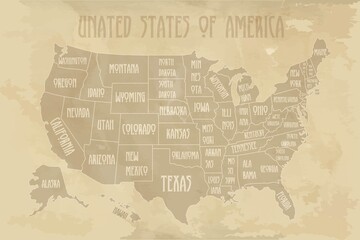 Map of United States in old style , brown graphics in a retro style