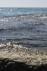 Alanya, TURKEY - August 10, 2013: Travel to Turkey. Beaches on the sea. Waves on the Mediterranean coast.