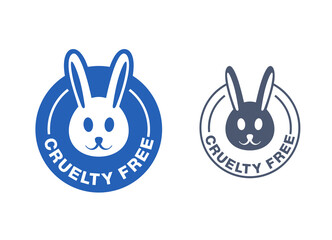 Cruelty free emblem - not tested on animals certified stamp with drawn rabbit silhouette - isolated vector packaging icon