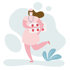 professional female doctor with drugs pills