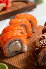 sushi on a wooden board