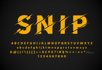 Sliced 'SNIP' fontset high quality type collection, vector illustration