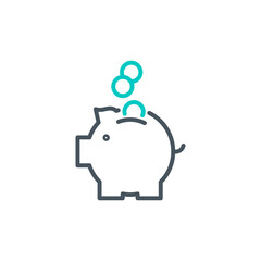 coins piggy bank outline flat icon. Single high quality outline logo symbol for web design or mobile app. Thin line coins piggy bank logo. Black and blue icon pictogram isolated on white background