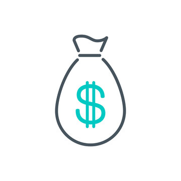 money bag outline flat icon. Single high quality outline logo symbol for web design or mobile app. Thin line money bag design logo. Black and blue icon pictogram isolated on white background