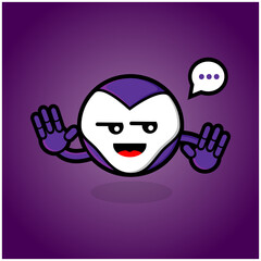 purple and cute robot cartoon character emoticon. peace doodle of simple monster icon.