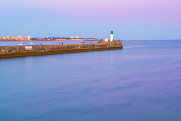 Entrance of Les Sables D'Olonne harbour taken from La Chaume, with it piers and lighthouse at...