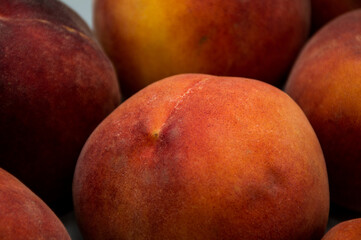 macro of fresh peaches on the table
