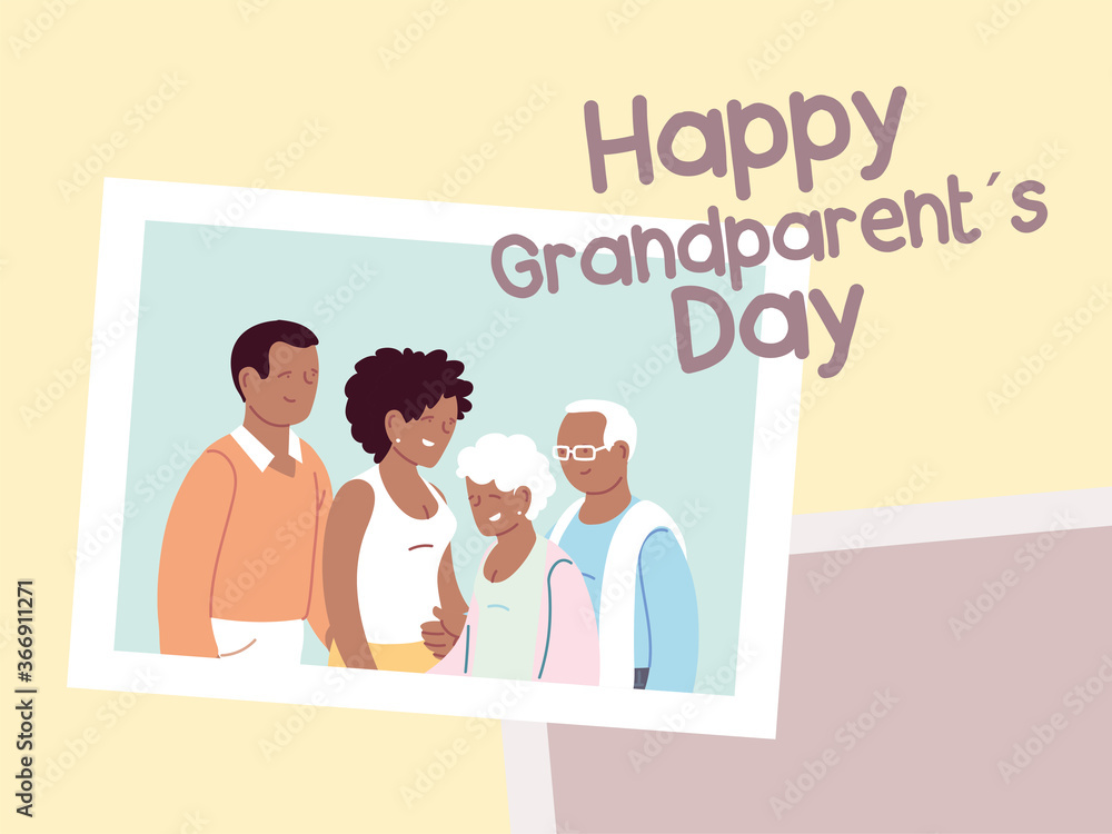 Wall mural happy grandparents day poster with photo of happy family