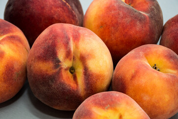 macro of fresh peaches on the table