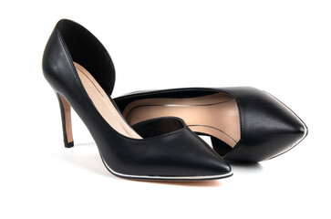 Women's black classic shoes on a white background