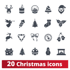 Christmas vector icons. Collection of symbols related to winter holiday traditions. Merry Xmas and Happy New Year pictogram collection isolated on white background.